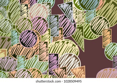 Abstract conceptual hand drawn mixed or mutiple shapes. Good for web page, graphic design, catalog, texture or background. Cartoon style vector.