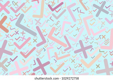 Abstract conceptual hand drawn tick or cross mark, right or wrong sign. Good for web page, graphic design, catalog, texture or background. Cartoon style vector.