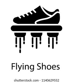 An abstract conceptual icon of flying shoes 