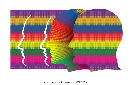 Abstract conceptual illustration with colorful human profiles