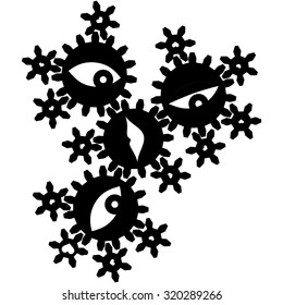 Abstract conceptual illustration consisting of gears and different objects inside them