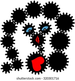 Abstract conceptual illustration consisting of gears and different objects inside them