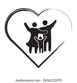 Abstract conceptual illustration featuring symbolic icons of love, care, and family relationships. Vector illustration