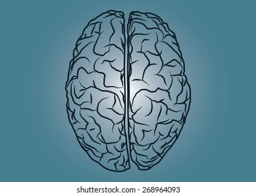 Abstract conceptual image of human brain drawing a top view with space as background in vector