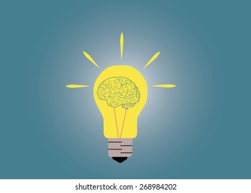 Abstract conceptual image of light bulb and human brain inside with creative template space as background