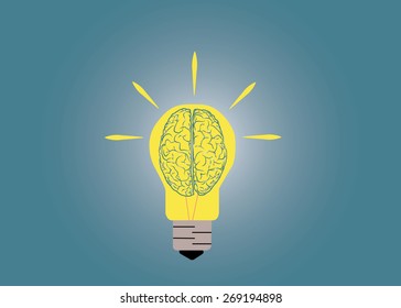 Abstract conceptual image of light bulb and human brain inside with creative template space as background in vector