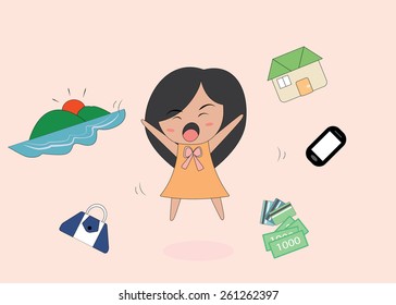 Abstract conceptual image of social woman happy with smile for trip travel and shopping, can use as background