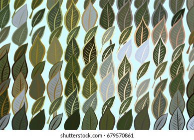 Abstract conceptual leaves drawing pattern. Good for web page, graphic design, catalog, texture or background. Style of mosaic or tile. Vector illustration graphic.