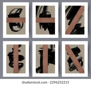 Abstract conceptualism chaotic wall art print. Contemporary decorative background with elements. Wall artwork for interior design. Collection, bundle. Printable minimal abstract conceptualism poster.