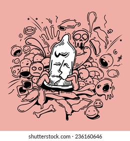 Abstract Condom doodle style.