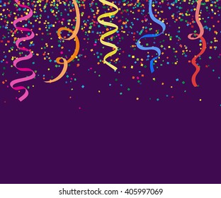 Abstract confetti background with falling confetti and ribbons