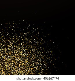 Abstract confetti background, golden confetti, round confetti pieces in the corner