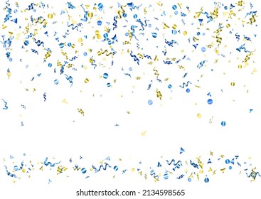 Resumen de fondo de marco de confetti con colores ukranos nacionales azules y amarillos. Aislado sobre el blanco. Vector de vacaciones, victoria, enhorabuena ilustración conceptual.