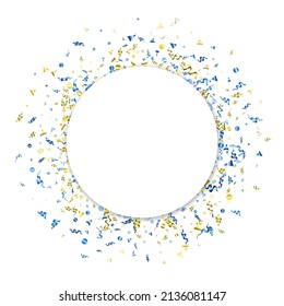 Abstract confetti frame background in blue and yellow national Ukraine colors. Isolated on the white. Vector holiday, victory, congratulations concept illustration.