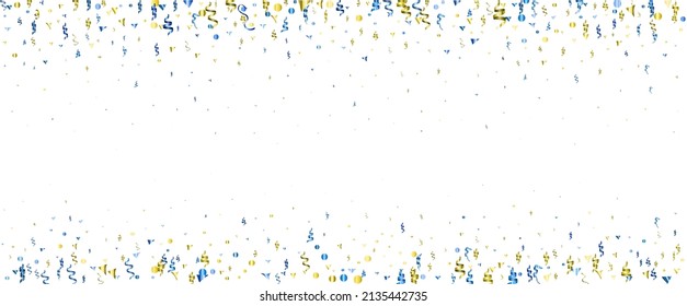 Abstract confetti frame banner in blue and yellow national Ukrainian colors. Isolated on the white background. Vector holiday, victory, congratulations concept illustration