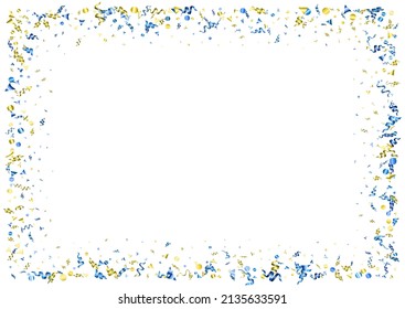 Abstract confetti frame banner in blue and yelllow national ukranian colors. Isolated on the white background. Vector holiday, victory, congratulations concept illustration