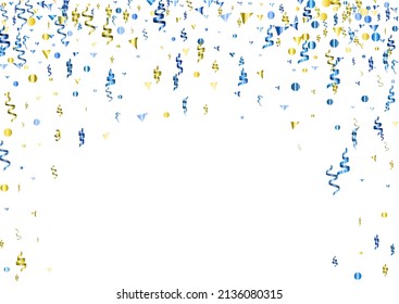 Abstract confetti frame banner in blue and yelllow national ukranian colors. Isolated on the white background. Vector holiday, victory, congratulations concept illustration