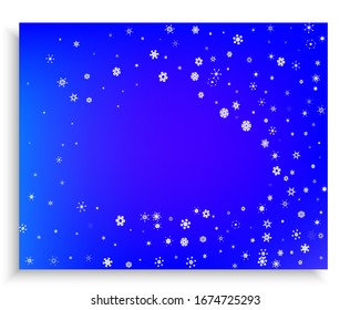 Abstract confetti isolated on blue background. Geometric particles. Vector illustration. White bright, shiny, chaotic snowflakes for anniversary, birthday celebrate, party or other festive event.