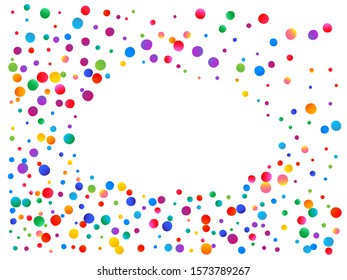 Abstract confetti isolated on white background. Vector illustration. Fresh particles. Red, green, yellow, blue, golden, pink, orange and violet circles for anniversary or other festive event.