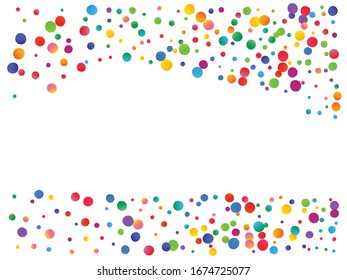 Abstract confetti isolated on white background. Vector illustration. Graphic particles. Red, green, yellow, blue, golden, pink, orange and violet circles for anniversary or other festive event.