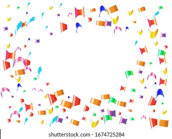 Abstract confetti isolated on white background. Random particles. Vector illustration. Red, green, yellow, blue, golden, pink, orange and violet elements for anniversary or other festive event.