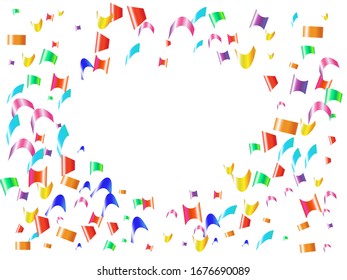 Confeti abstracto aislado de fondo blanco. Ilustración vectorial. Partículas vibrantes. Elementos rojos, verdes, amarillos, azules, dorados, rosas, naranjas y violetas para conmemorar el aniversario u otros actos festivos.