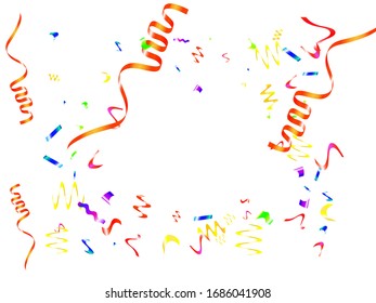 Abstract confetti isolated on white background. Vector illustration. Decorative particles. Red, green, yellow, blue, golden, pink, orange and violet elements for anniversary or other festive event.