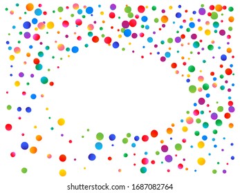 Abstract confetti isolated on white background. Vector illustration. Random particles. Red, green, yellow, blue, golden, pink, orange and violet circles for anniversary or other festive event.