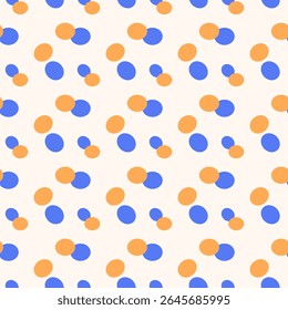 Abstrato confete manchado vetor padrão sem emenda. Simplicidade fundo pontilhado nas cores azul e laranja.