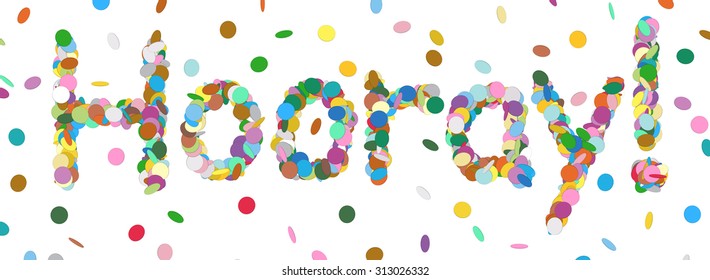 Abstract Confetti Word - Hooray Letter - Colorful Panorama Vector Illustration with Colored Chads Particle