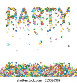 Abstract Confetti Word - PARTY Letter - Colourful Vector Illustration with Coloured Falling Paper Snippets - Particle Design