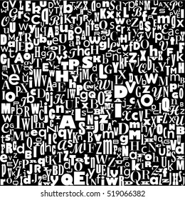 abstract confuse alphabet, vector background in black and white