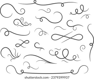 Abstract confusing twisted lines calligraphic design elements and decoration set. Vector illustration.