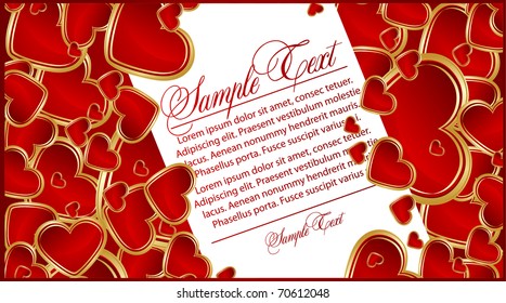Abstract congratulation card with glossy red hearts.