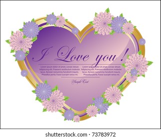 Abstract congratulation card with glossy violet hearts.