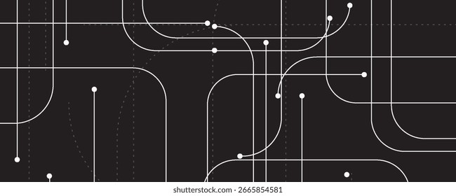 Circuito de linhas de conexão e pontos abstratos, fundo gráfico de tecnologia simples, tecnologia de rede de design vetorial e conceito de conexão.