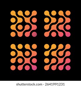  Abstract Connect pattern with color gradient. Set of bright vector geometric patterns with connected dots on black background.