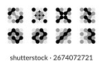Abstract connected circles and dots icon. Integrate innovate logo, vector technology shape. Neuron Nano molecula, artificial brain symbol. Network science data, metaball design. Organic medical liquid