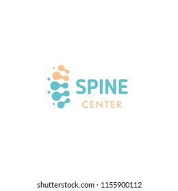 Abstract connected circles vector logo template. Spine bones illustration. Merging round shapes. Color silhouette symbol. Isolated cyan and pink design element