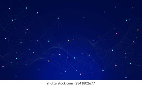 Abstract connected colorful points and lines or triangle space low poly. Big data visualization, network connection and communication technology background. Vector illustration.