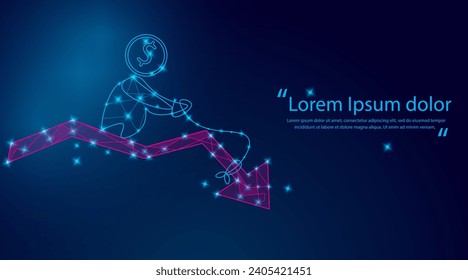 Abstract connected dots and lines chart background for Business finance, stock, market, forex trading, and bitcoin chart investment concept background. downtrend and bearish. Vector illustration