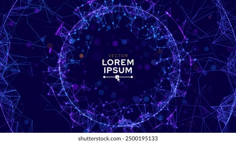 Abstract Connected Dots And Lines Circle Frame Banner. Concept of AI Technology. Digital Data Flow Motion. Communication and Technology Network Connect Concept. Vector Illustration.