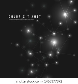 Abstract connected dots and lines on black vector background with text