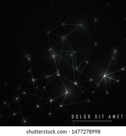 Abstract connected dots and lines on black vector background with text