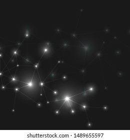 Abstract connected dots and lines on black vector background with text.