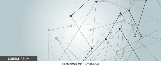 Abstract connected dots and lines vector banner. Science network design, chemistry structure illustration.
