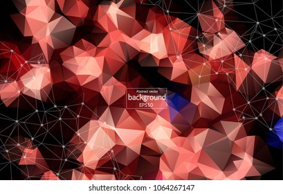 Abstract connected dots on bright red background. Technology concept