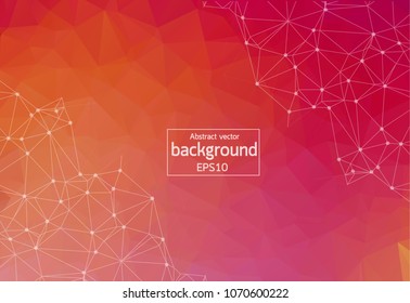 Abstract connected dots on bright red background. Technology concept