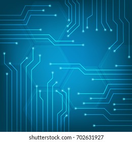 Abstract connected dots on bright blue background. Technology concept.
