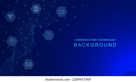 Abstract connected dots with wave flow and lines for communication technology background with icons. Digital cyberspace concept design. Vector illustration.